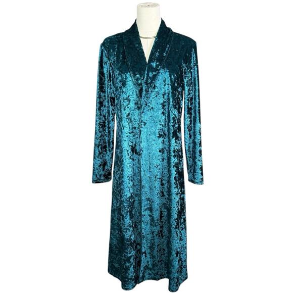 Teal Jewel Tone Crushed Velvet Longline Duster Cardigan | Open Front | Small - Picture 2 of 10